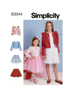 Simplicity Children's and Girls' Skirt, Jacket and Knit Top Sewing Pattern, S3044, Multi