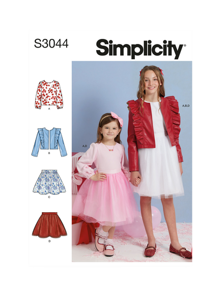 Simplicity Children's and Girls' Skirt, Jacket and Knit Top Sewing Pattern, S3044, Multi