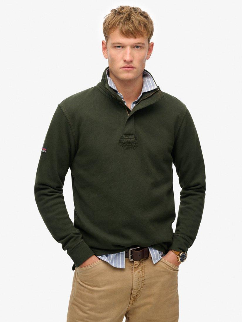 Superdry Classic Pique Henley Jumper, Olive Green