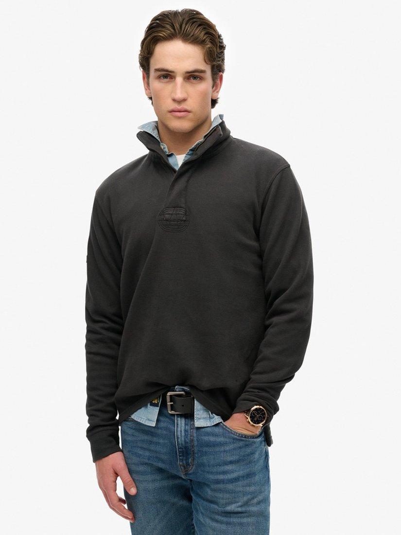 Superdry Classic Pique Henley Jumper, Washed Black
