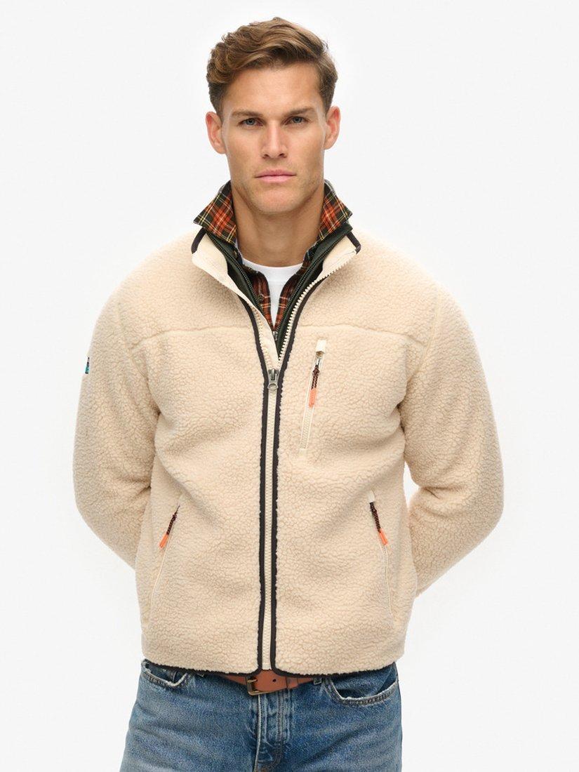 Product image 3 of 6, which shows Superdry Outdoor Full Zip Fleece Top, Oatmeal Beige, S