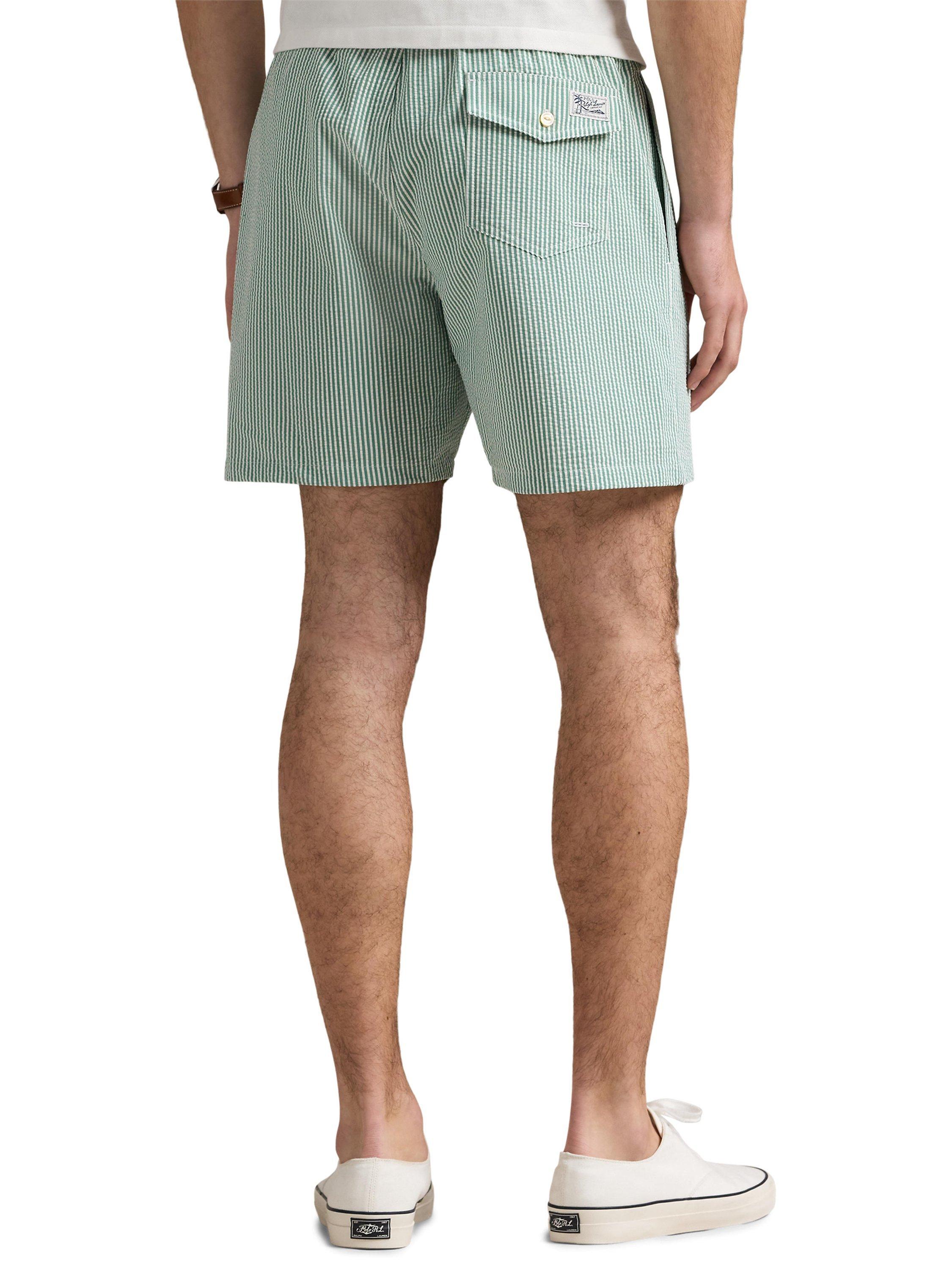 Product image 2 of 4, which shows Polo Ralph Lauren Traveller Seersucker Swim Shorts, Green, S