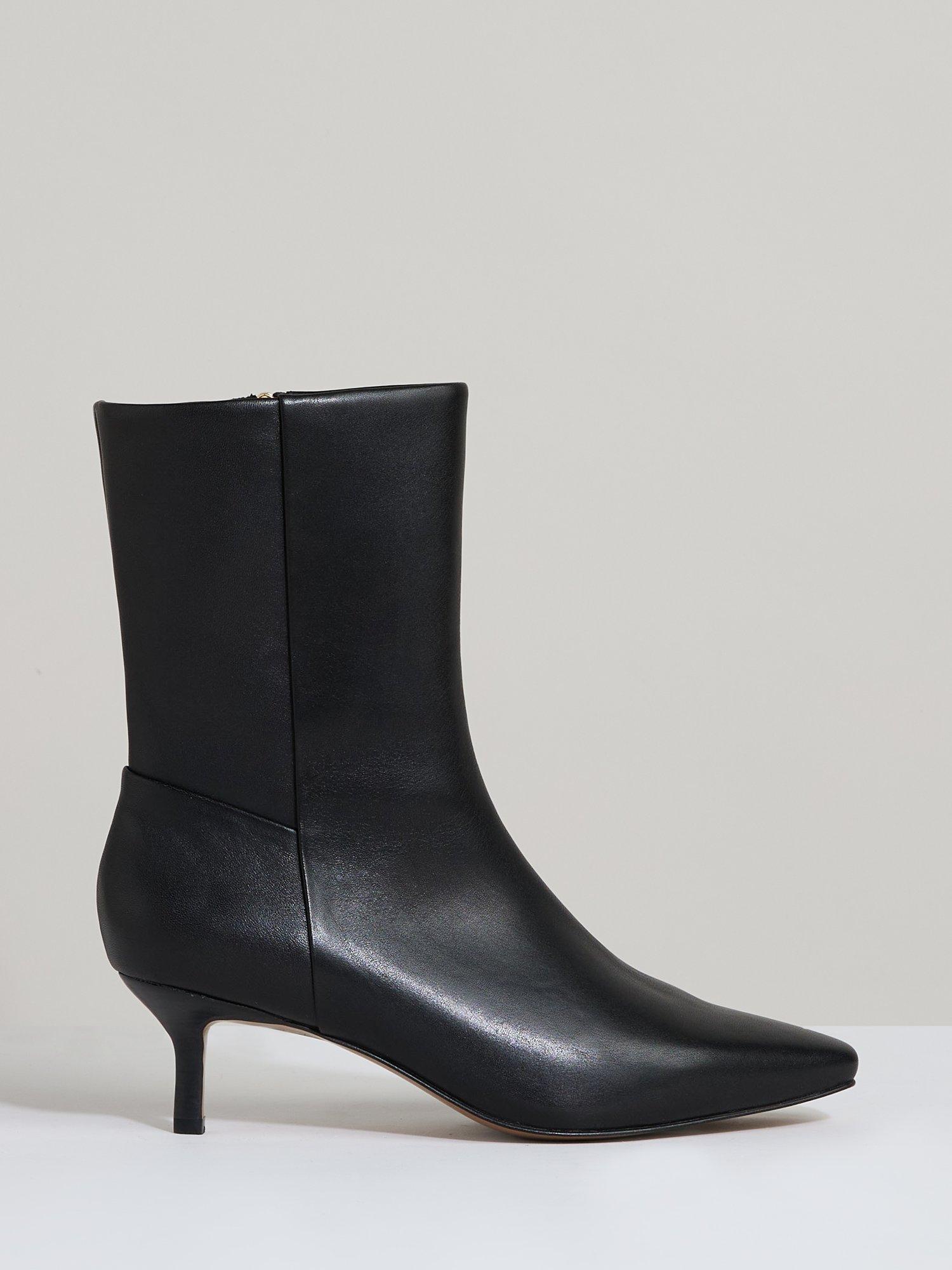 Product image 1 of 4, which shows Reiss Millie Leather Kitten Heel Ankle Boots, Black, 3