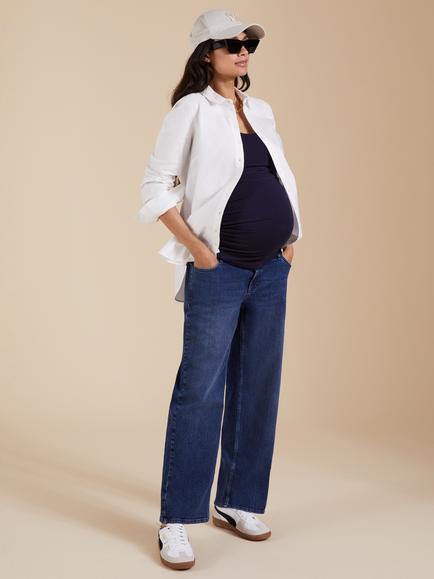 Isabella Oliver Organic Cotton Rich Wide Leg Maternity Jeans, Mid Indigo, Mid Indigo