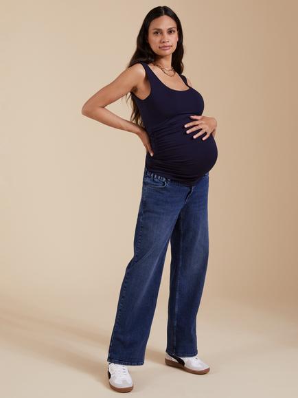 Isabella Oliver Organic Cotton Rich Wide Leg Maternity Jeans, Mid Indigo - view 2, Mid Indigo