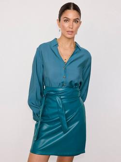 Never Fully Dressed Jaspre Faux Leather Mini Skirt, Teal - view 2, Teal