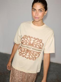 Never Fully Dressed Cotton Beaded T-Shirt, Cream, Cream
