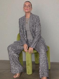Never Fully Dressed Sequin Freddie Trousers, Gunmetal - view 2, Gunmetal