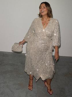 Never Fully Dressed Sequined Kira Wrap Dress, Silver, Silver