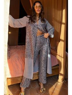 Never Fully Dressed Sequin Shirt Dress, Grey, Grey