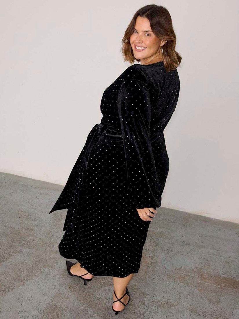Product image 2 of 5, which shows Never Fully Dressed Velvet Vienna Wrap Dress, Black, 6