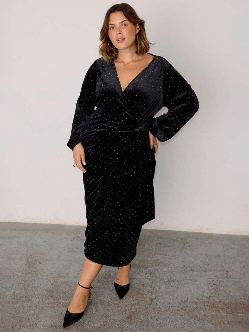 Product image 3 of 5, which shows Never Fully Dressed Velvet Vienna Wrap Dress, Black, 6