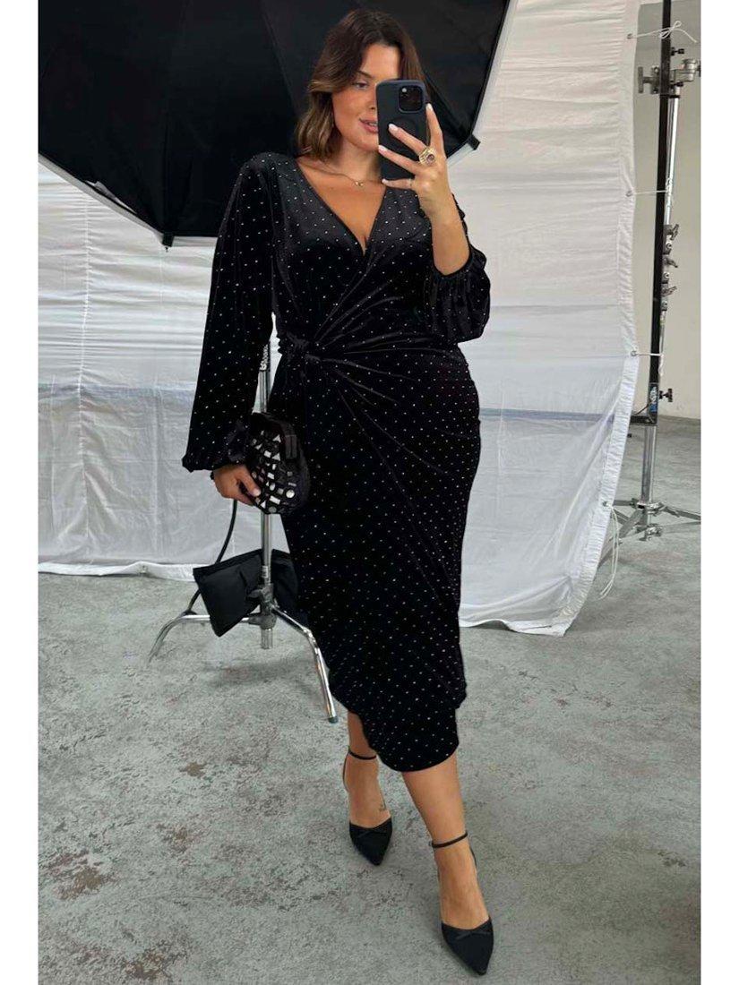 Product image 5 of 5, which shows Never Fully Dressed Velvet Vienna Wrap Dress, Black, 6