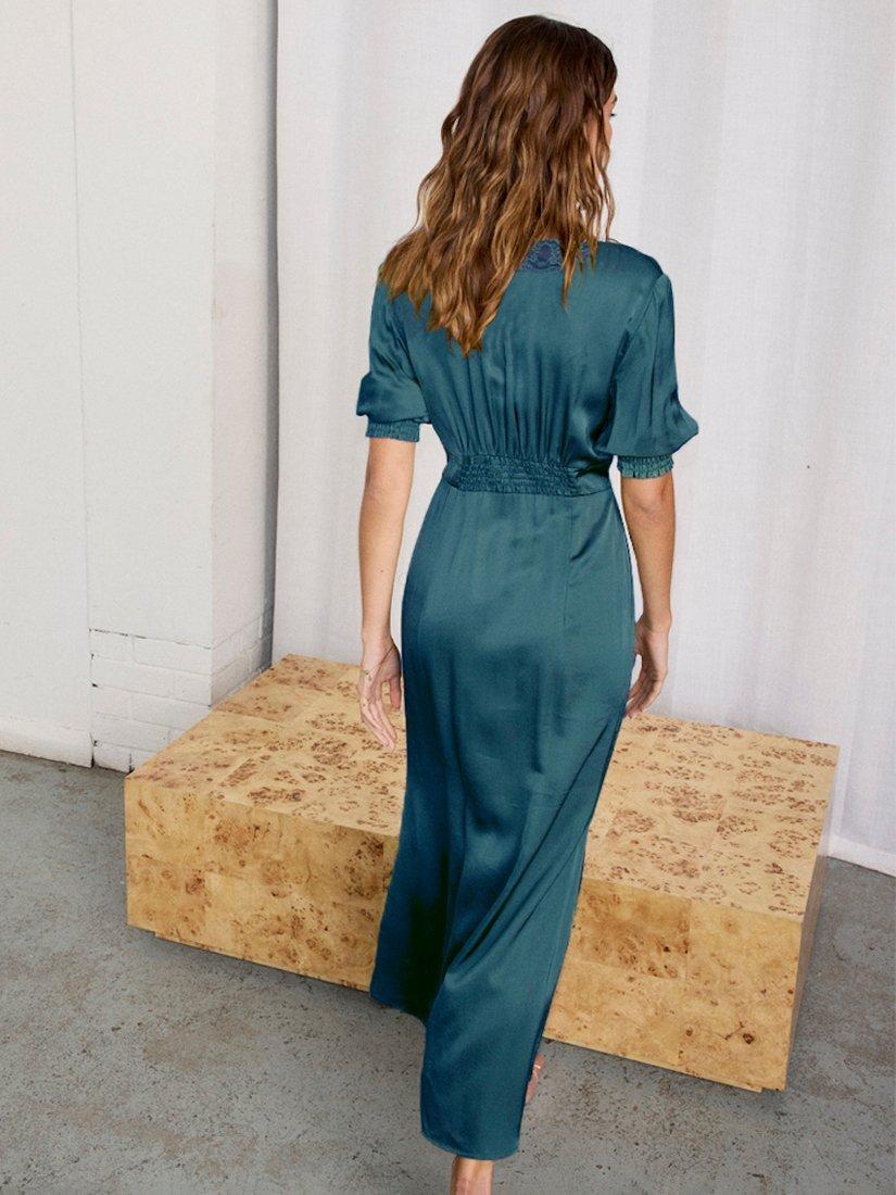 Product image 3 of 3, which shows Never Fully Dressed May Lace Trim Dress, Teal, 6