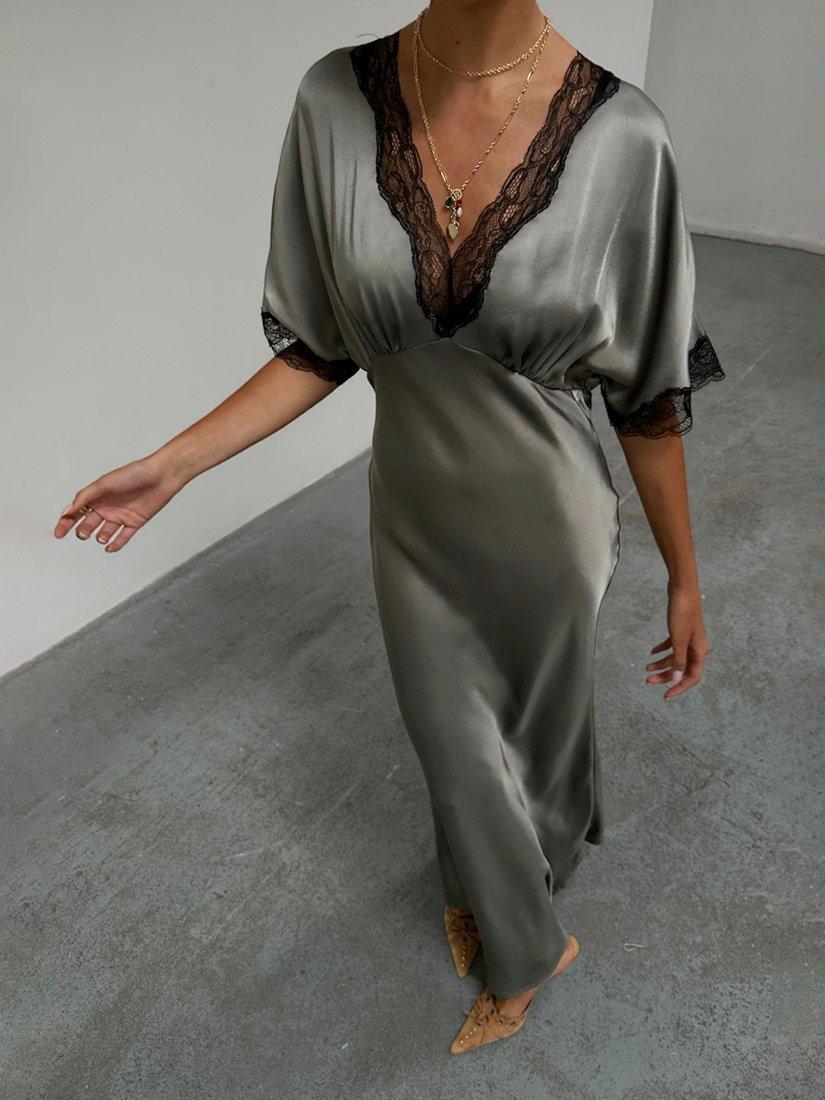 Product image 4 of 8, which shows Never Fully Dressed Clare Lace Trim Dress, Charcoal, 6