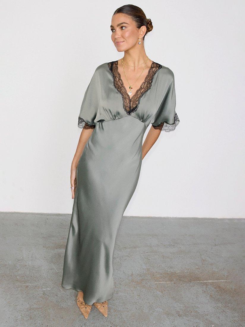 Product image 7 of 8, which shows Never Fully Dressed Clare Lace Trim Dress, Charcoal, 6