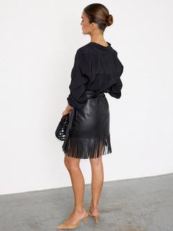 Never Fully Dressed Jaspre Faux Leather Fringe Mini Skirt, Black - view 2, Black