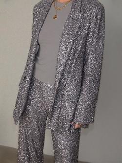 Never Fully Dressed Sequins Blazer, Gunmetal - view 2, Gunmetal