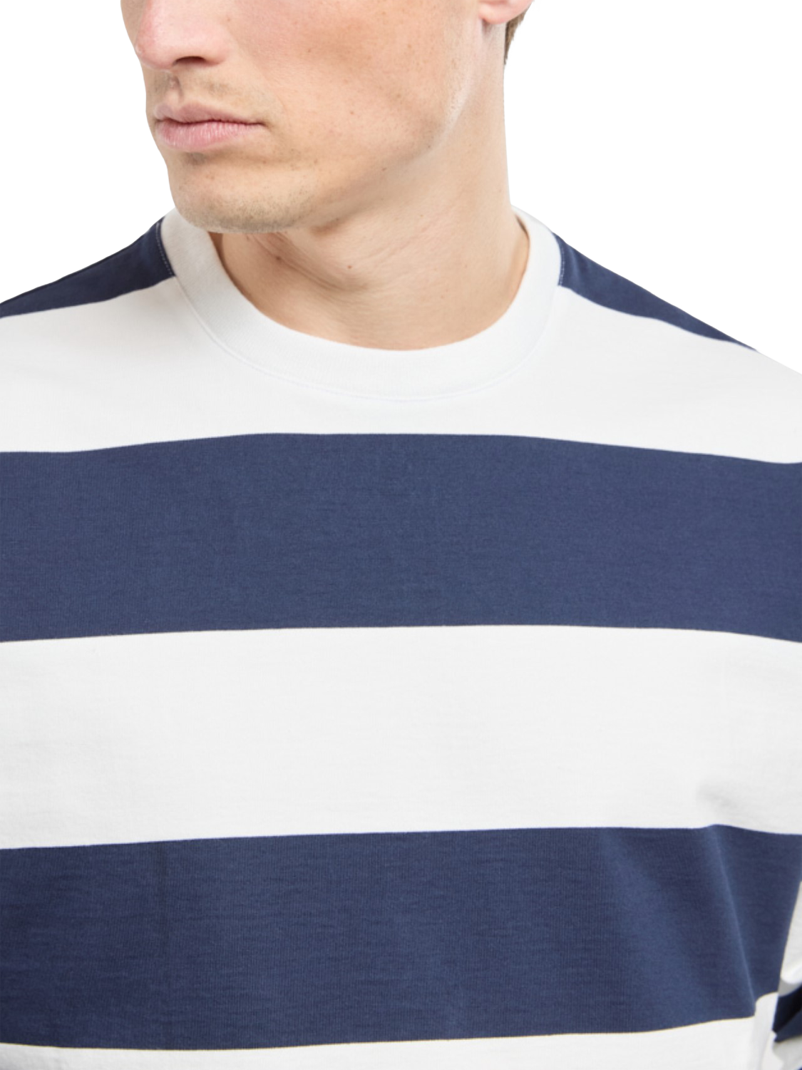 Product image 3 of 4, which shows Armor Lux Cotton Regular Fit Long Sleeve Stripe T-Shirt, Milk/Marine, S