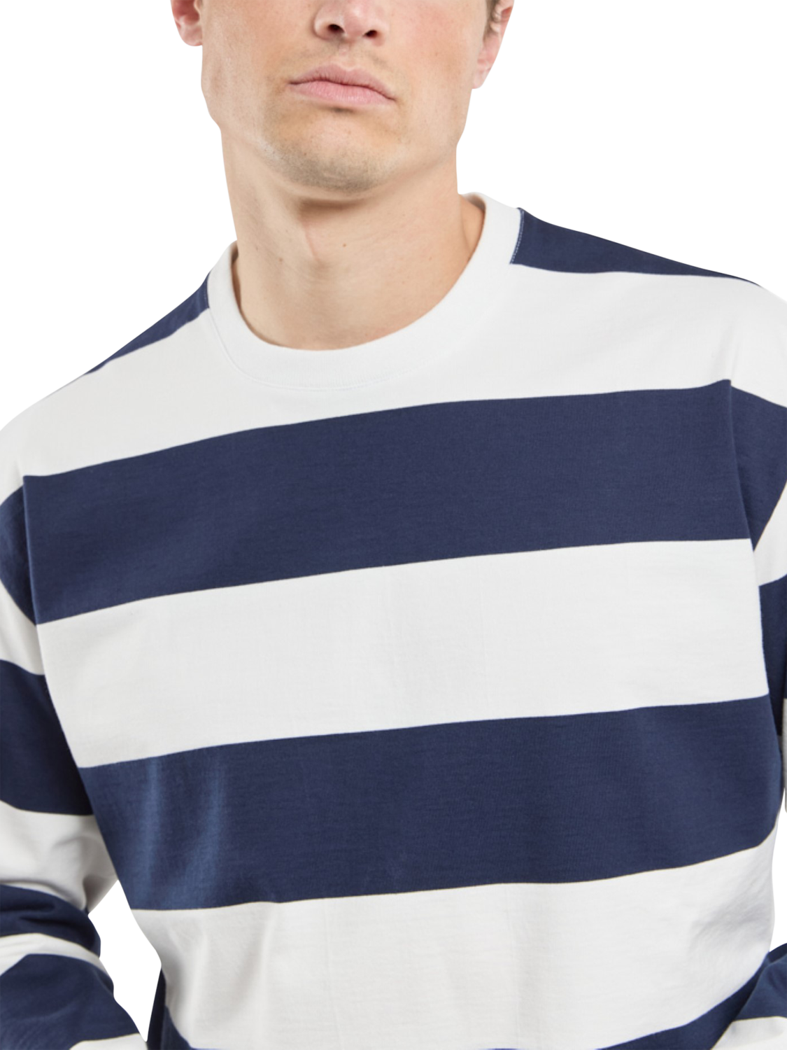Product image 4 of 4, which shows Armor Lux Cotton Regular Fit Long Sleeve Stripe T-Shirt, Milk/Marine, S