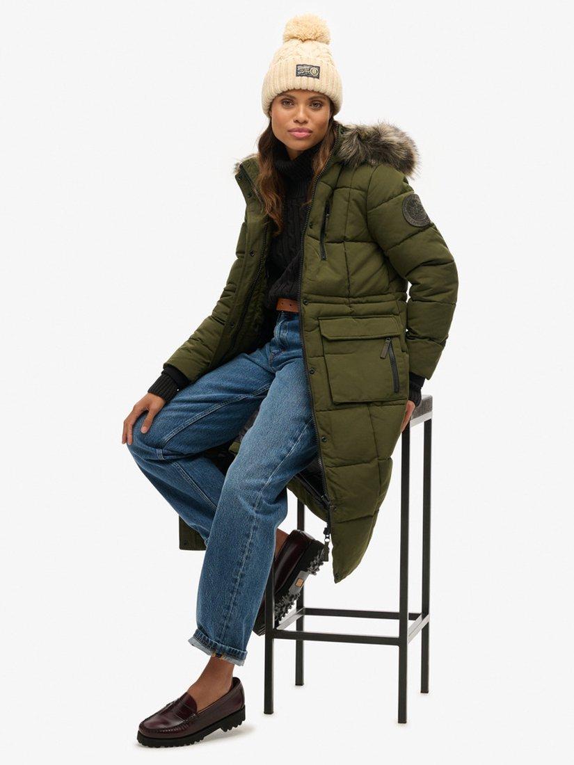 Product image 1 of 4, which shows Superdry Chunky Cable Knit Beanie, Island Ecru, One Size
