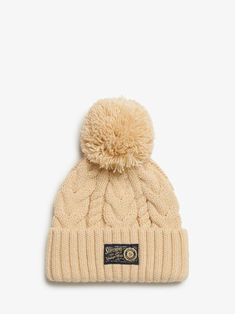 Product image 3 of 4, which shows Superdry Chunky Cable Knit Beanie, Island Ecru, One Size