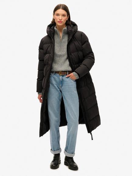 Superdry Microfibre Longline Puffer Jacket, Black, Black