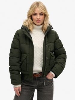 Superdry Everest Hooded Padded Bomber Jacket, Olive Green