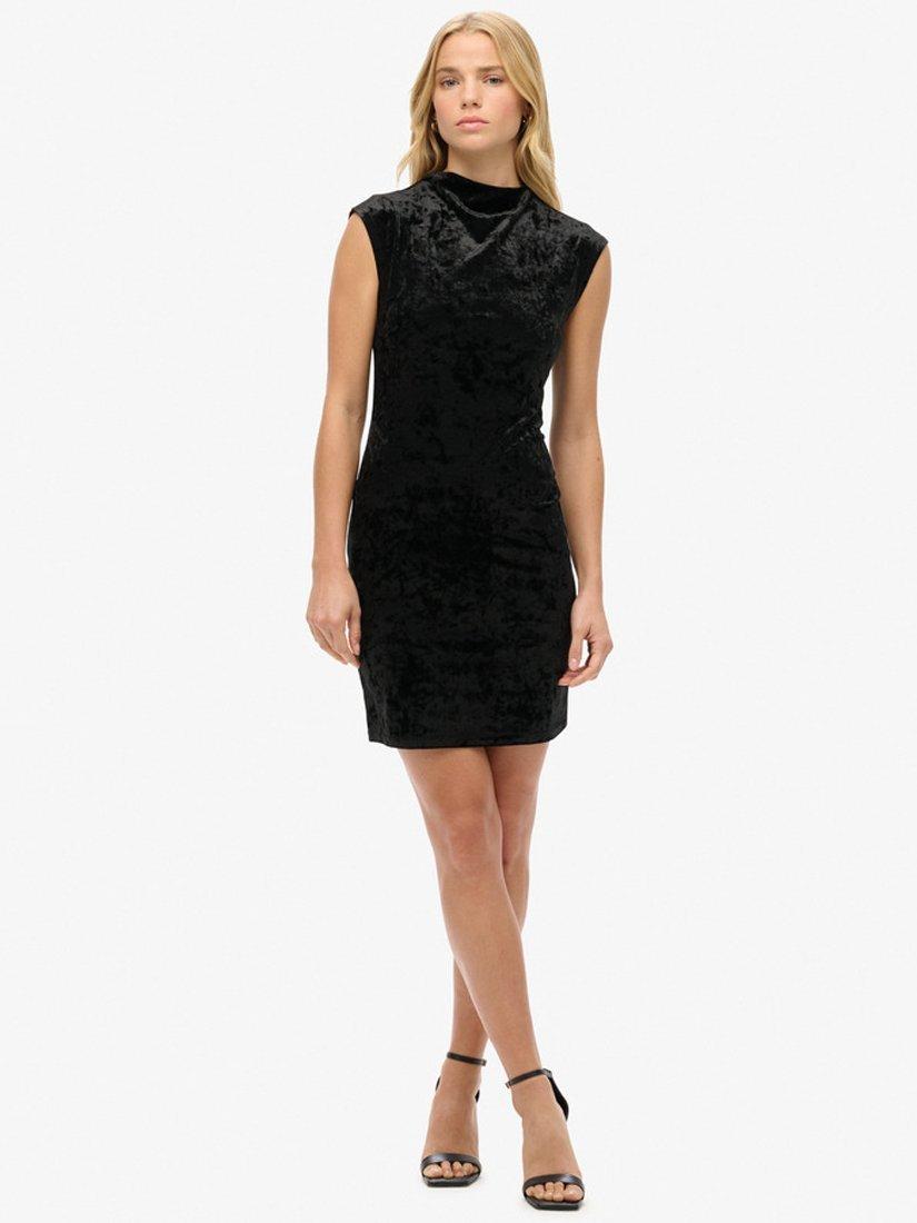 Product image 1 of 6, which shows Superdry Velvet Bodycon Dress, Polignac Pink, Black, 8