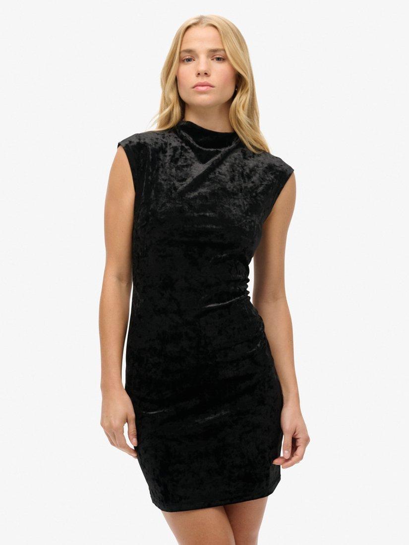Product image 6 of 6, which shows Superdry Velvet Bodycon Dress, Polignac Pink, Black, 8