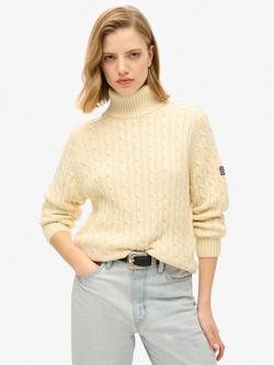 Superdry Slouchy Cable Roll Neck Jumper, Natural White, Natural White