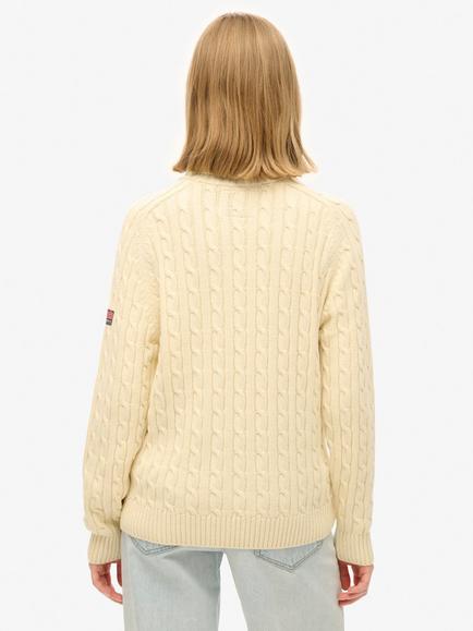 Superdry Slouchy Cable Roll Neck Jumper, Natural White - view 2, Natural White