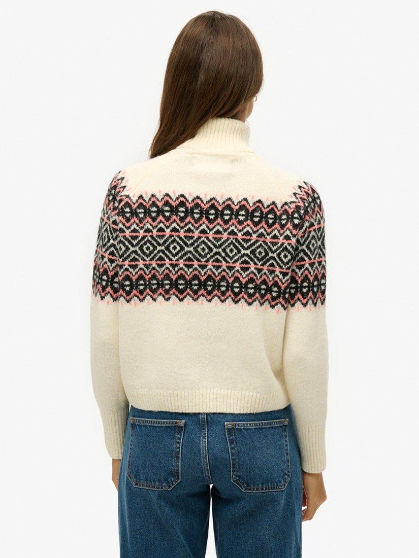 Product image 2 of 5, which shows Superdry Fair Isle Roll Neck Jumper, Ecru, 8
