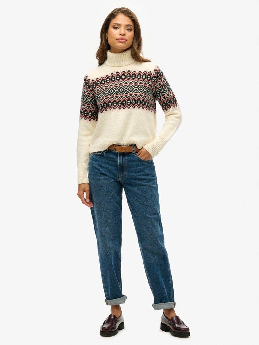 Product image 3 of 5, which shows Superdry Fair Isle Roll Neck Jumper, Ecru, 8