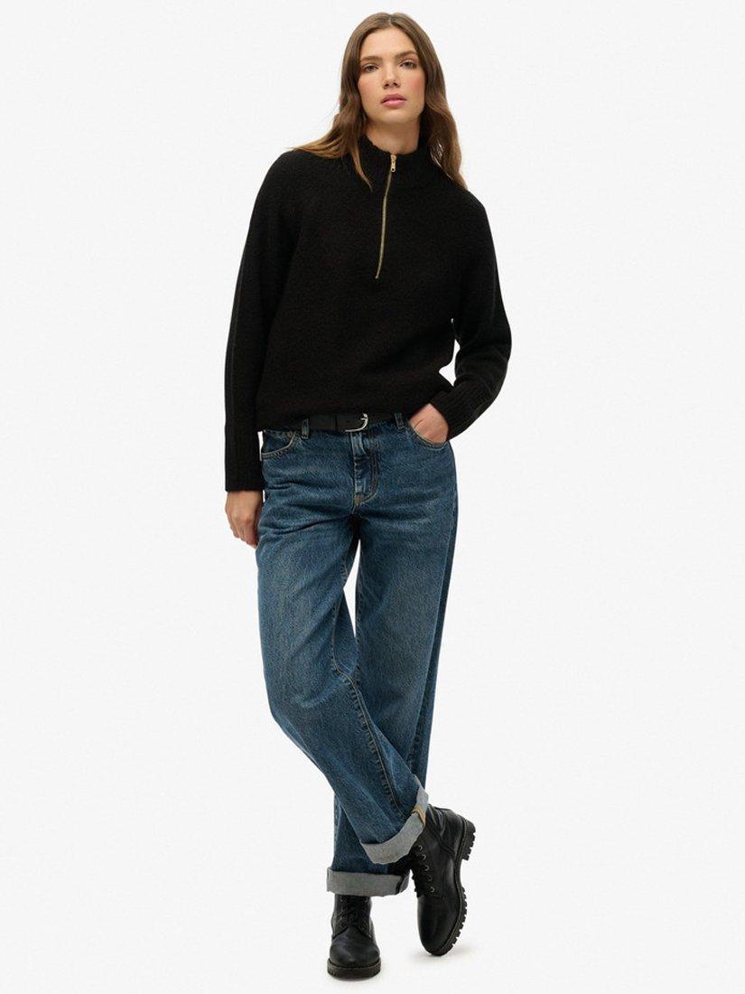 Product image 3 of 5, which shows Superdry Brushed 1/2 Zip Jumper, Black, 8