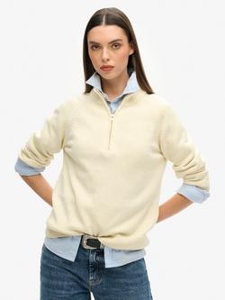 Superdry Classic Cotton Knit Half Zip Jumper, Ecru