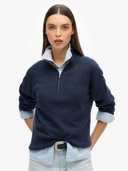 Superdry Classic Cotton Knit Half Zip Jumper, Eclipse Navy