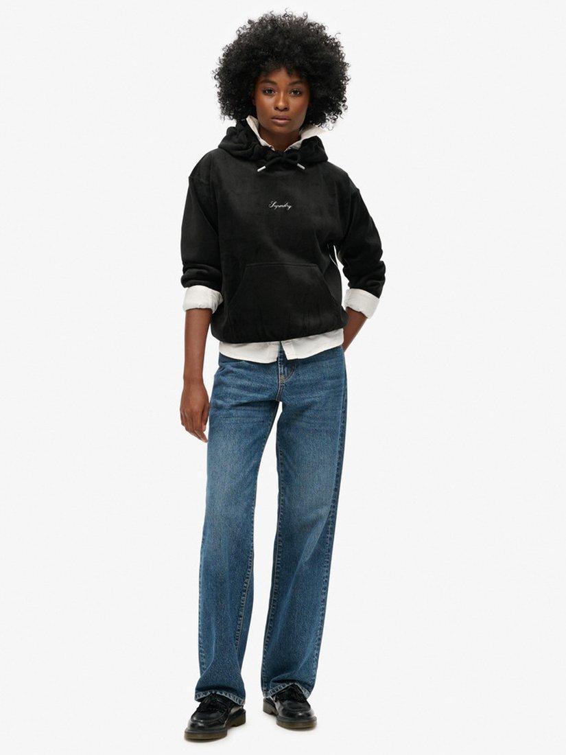 Product image 3 of 5, which shows Superdry Country Club Velour Loose Hoodie, Black, 8