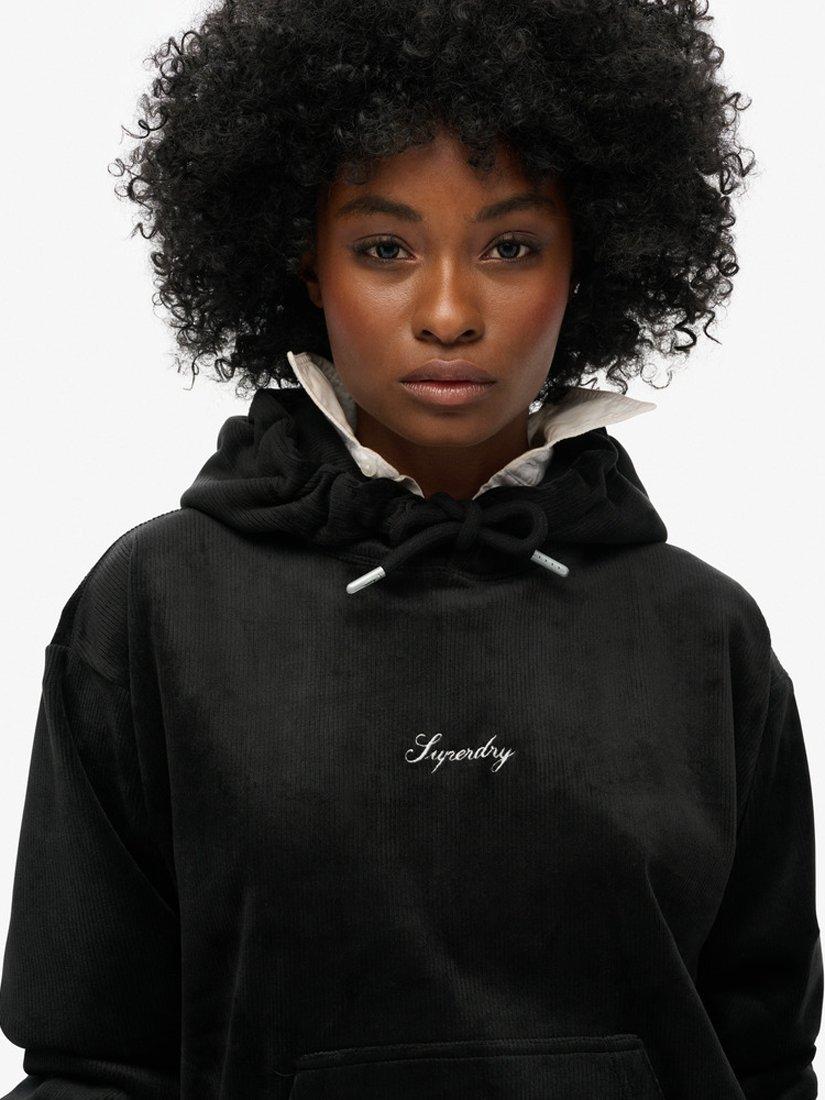 Product image 4 of 5, which shows Superdry Country Club Velour Loose Hoodie, Black, 8