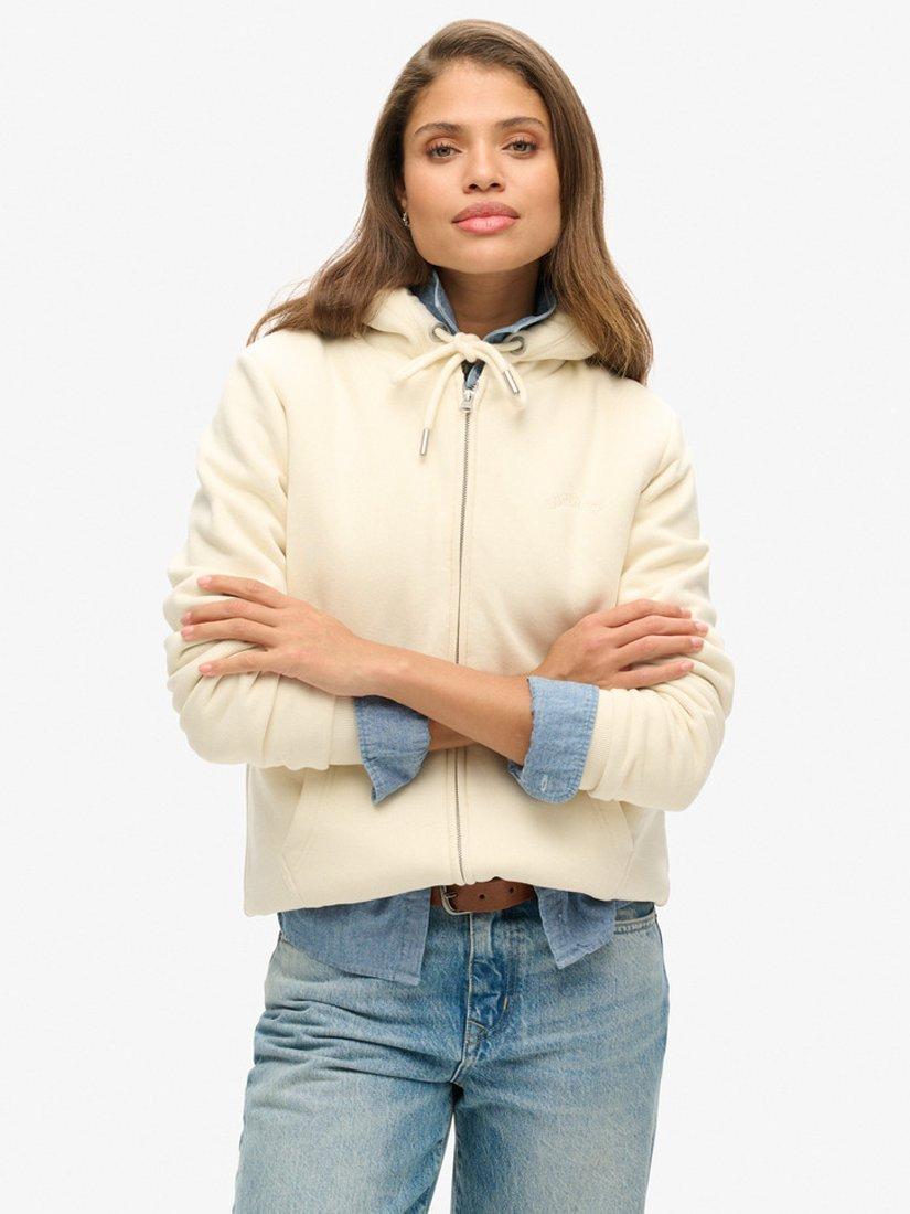 Product image 1 of 5, which shows Superdry Borg Lined Zip Hoodie, Turtledove Cream, 8