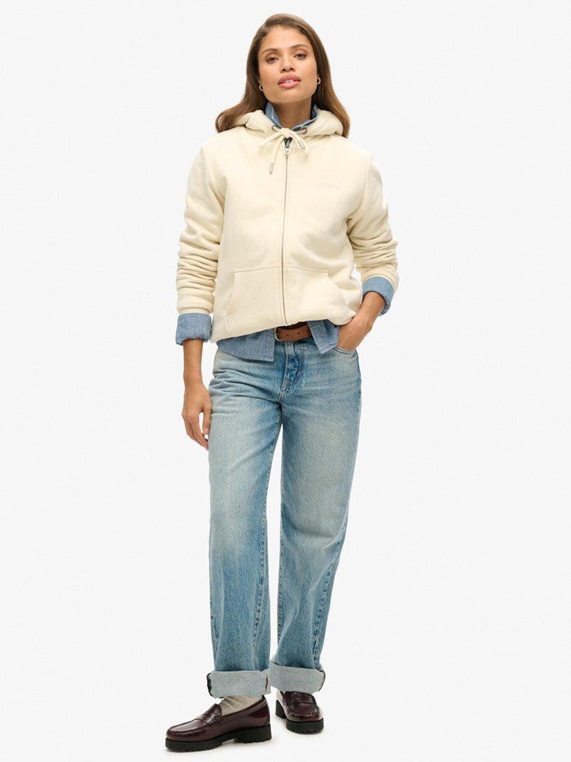 Product image 3 of 5, which shows Superdry Borg Lined Zip Hoodie, Turtledove Cream, 8