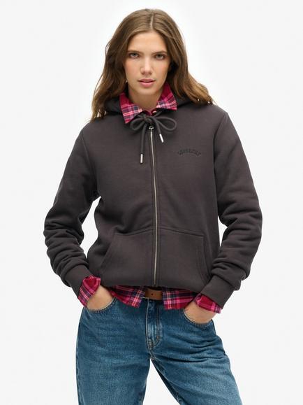 Superdry Borg Lined Zip Hoodie, Bison Black
