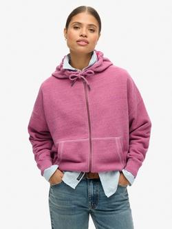 Superdry Essential Logo Overdyed Zip Hoodie, Shocking Pink