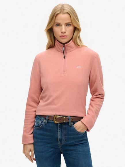 Superdry Polar Fleece Cropped Half Zip, Ash Rose