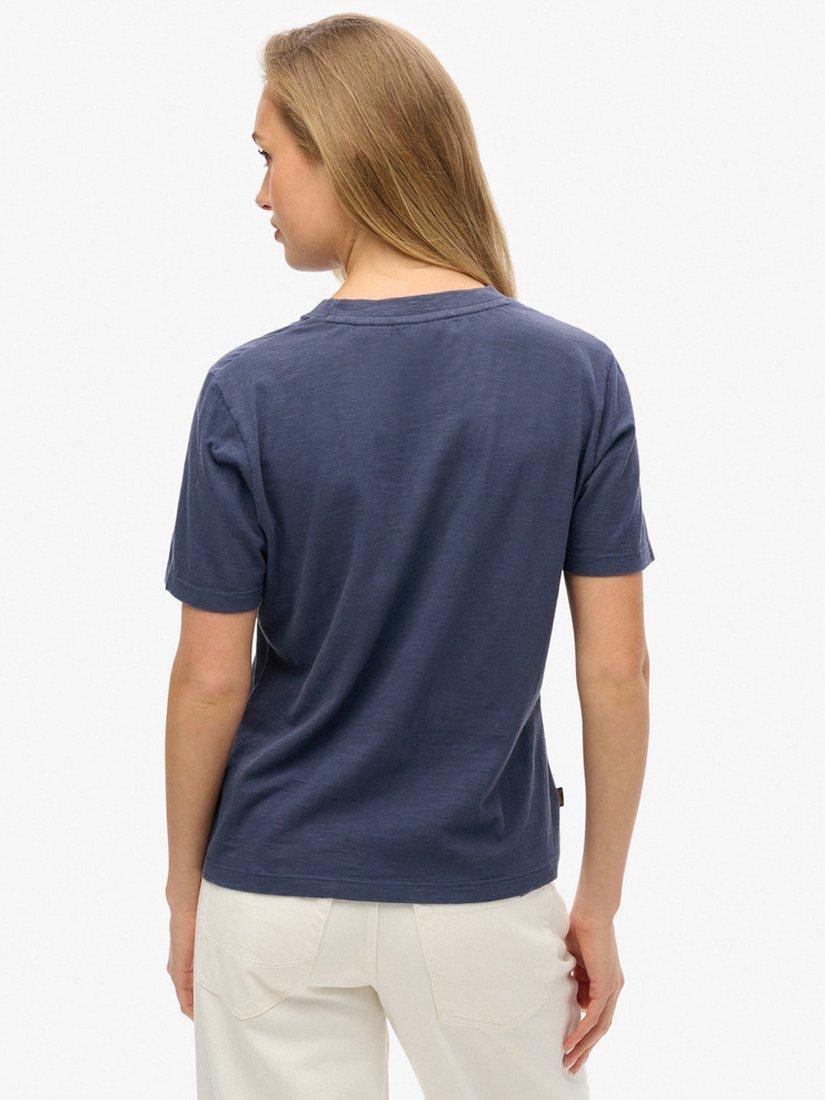Product image 2 of 5, which shows Superdry Essential Logo Washed Organic Cotton T-Shirt, Lauren Navy, 8
