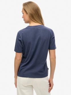 Superdry Essential Logo Washed Organic Cotton T-Shirt - view 2, Lauren Navy