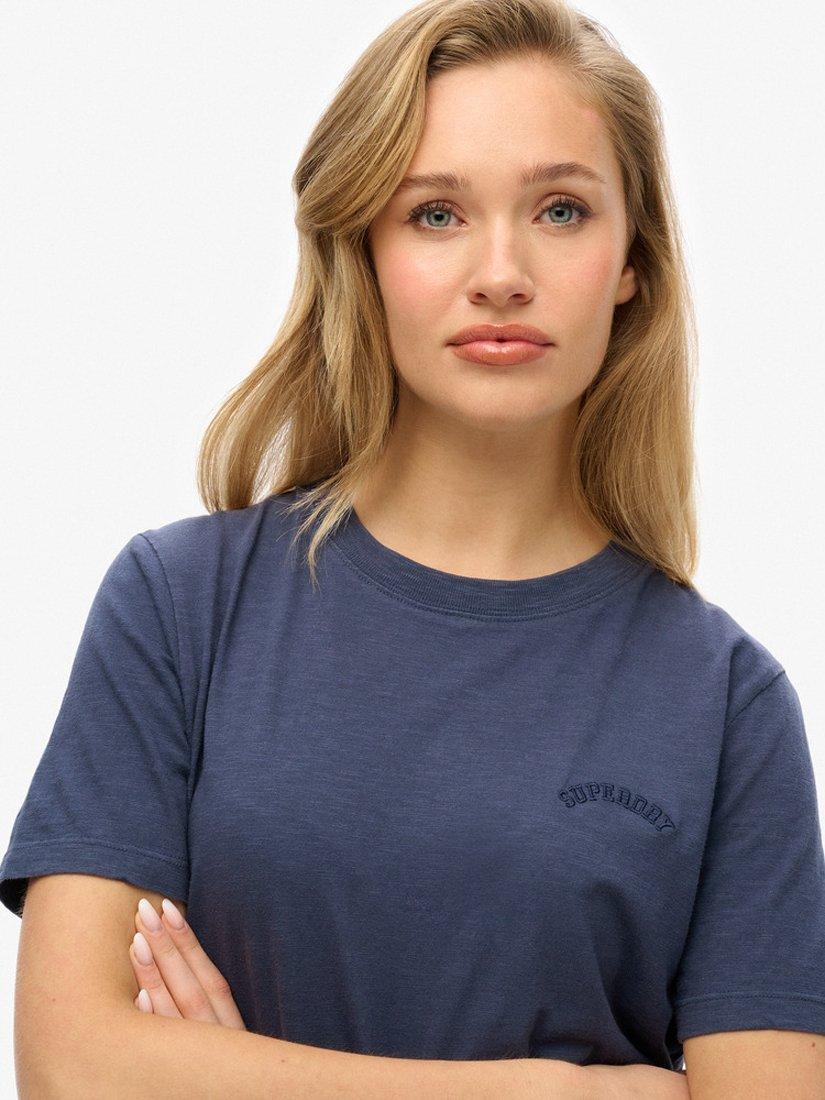 Product image 4 of 5, which shows Superdry Essential Logo Washed Organic Cotton T-Shirt, Lauren Navy, 8