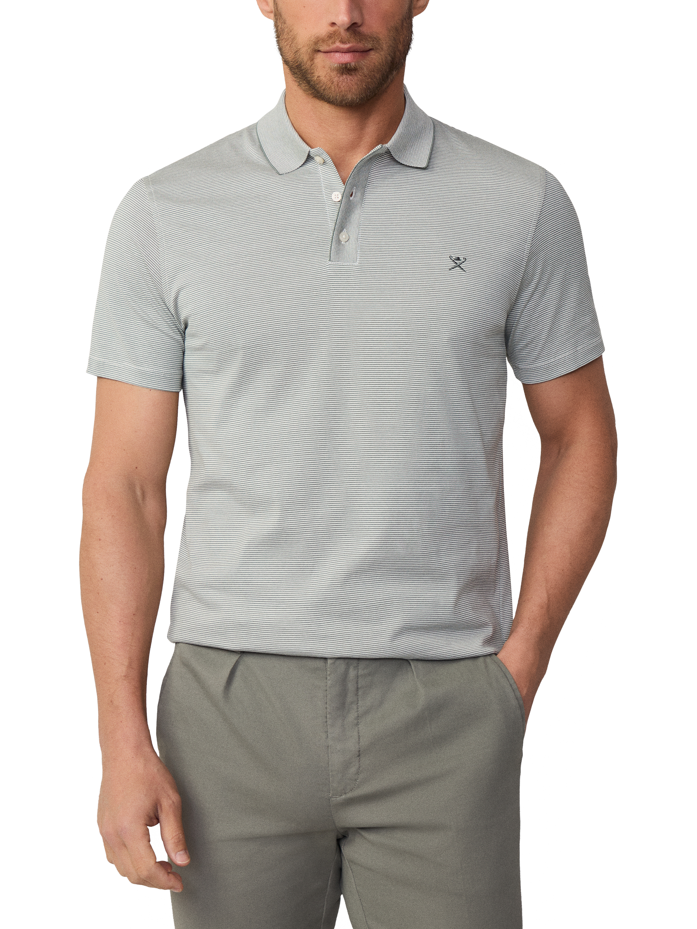 Hackett London Cotton Regular Fit Short Sleeve Polo Shirt, Grey/White