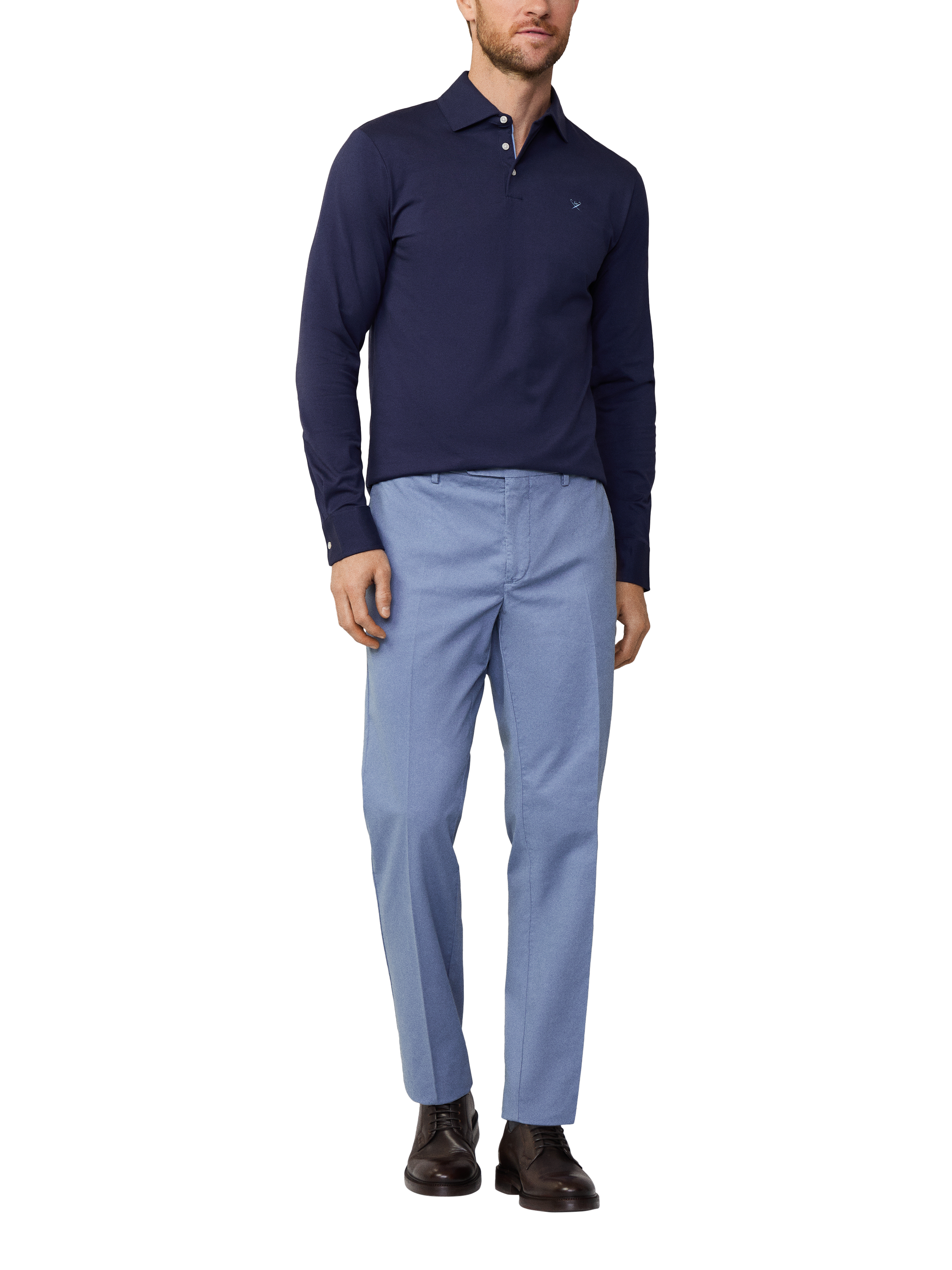 Hackett London Classic Cotton Long Sleeve Polo Shirt, Ink Blue