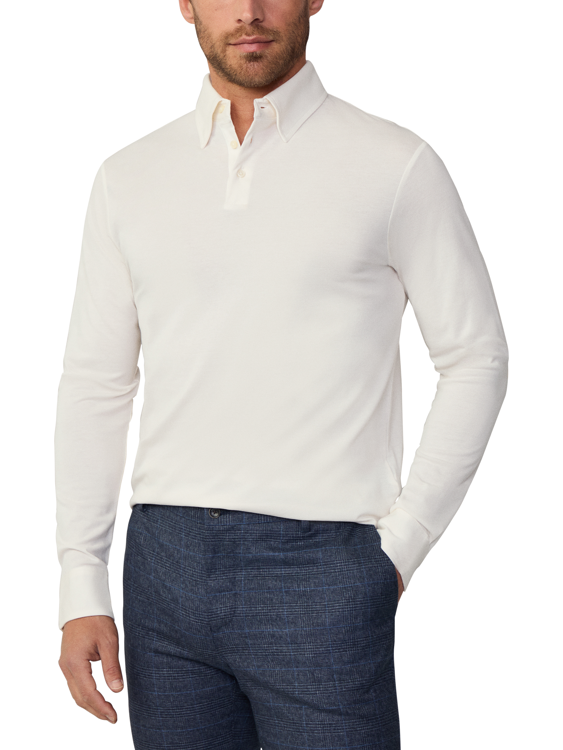 Hackett London Classic Cotton Long Sleeve Polo Shirt Off White